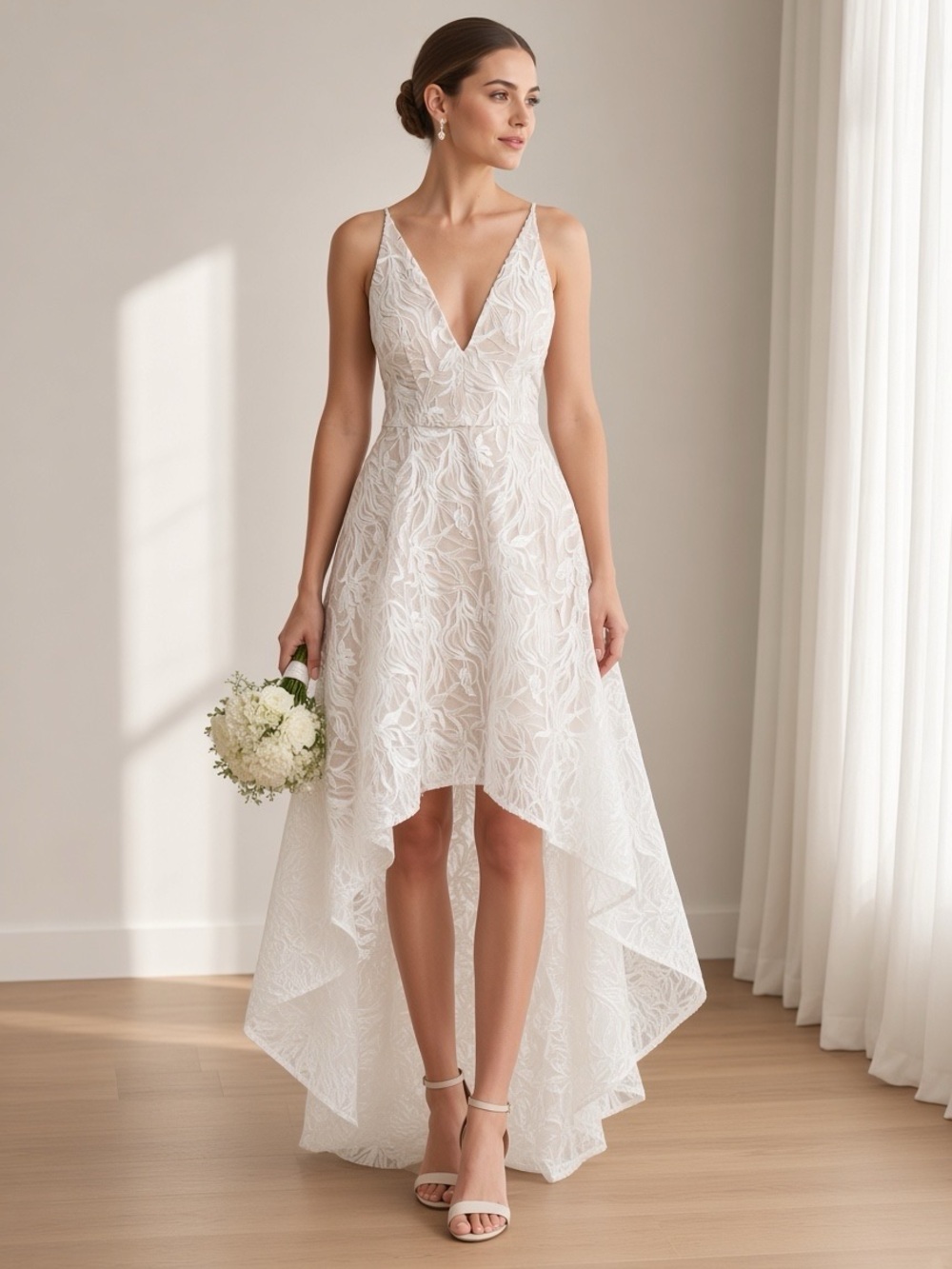 Xscape White Lace V-Neck Bridal Gown Size 4